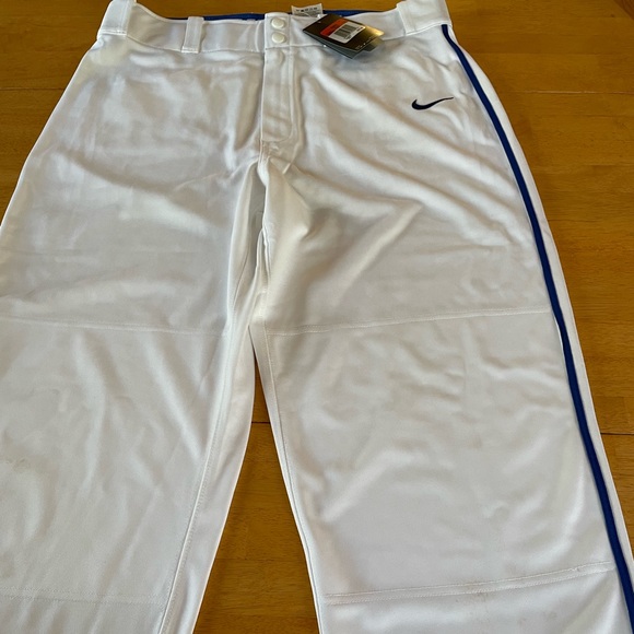 Nike mens whit baseball pants with blue stripe - Picture 2 of 2